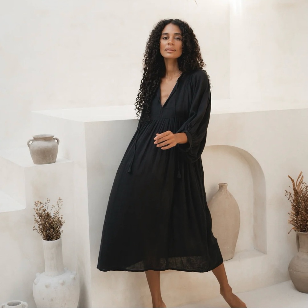 Daughters of India - Kyra Midi Dress in Black Gauze